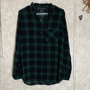 Polly & Esther Green, Black & Blue Long  Sleeve Button Down Checkered XL Shirt